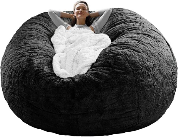 Bag Chair Coverit Was Only A Cover, Not A Full Bean Bag Chair Cushion,Big Round Soft Fluffy PV Velvet Sofa Bed Cover, Living Room Furniture,  Lazy Sofa Bed Cover,5ft Black - Image 3