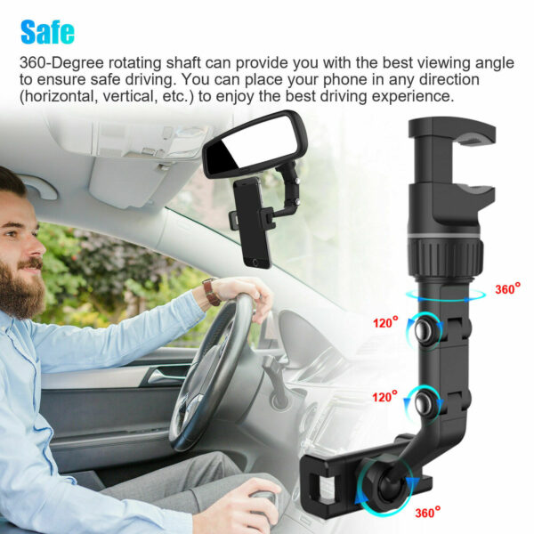 Universal 360 Rotation Car Rear View Mirror Mount Stand GPS Cell Phone Holder US - Image 5