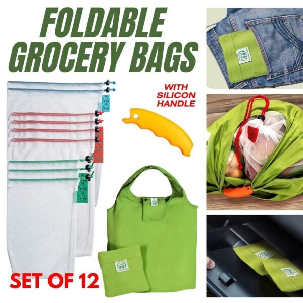 Reusable Grocery Shopping Tote Bag Fruit Veg Mesh Produce Bags With Drawstring - Image 6