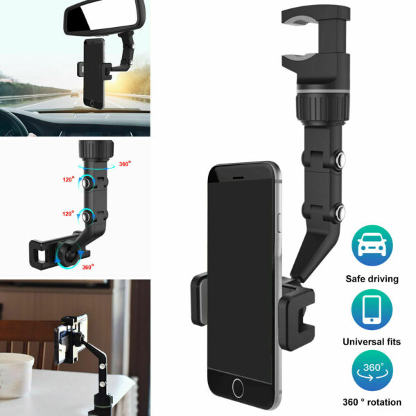 Universal 360 Rotation Car Rear View Mirror Mount Stand GPS Cell Phone Holder US - Image 4