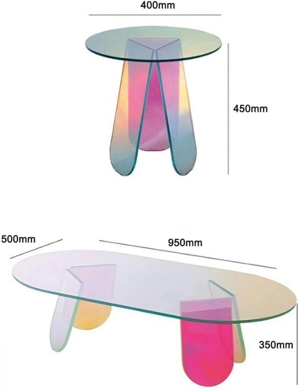 Acrylic Rainbow Color Coffee Table, Iridescent Glass End Table Round Side Table Modern Accent TV Table For Living Bed Room Decoration - Image 6