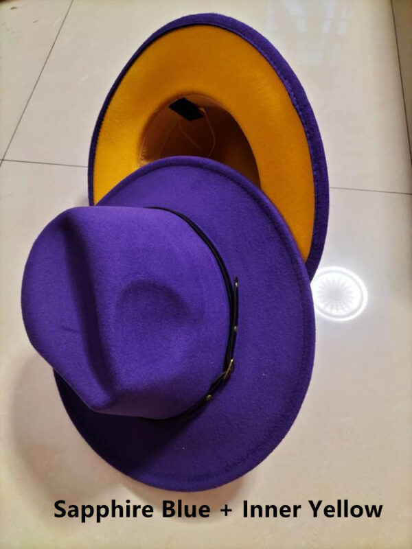 European And American Popular Woolen Top Color Matching Flat Brim Fedora Jazz Hat - Image 10