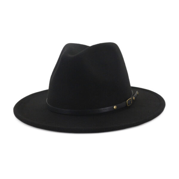 European And American Popular Woolen Top Color Matching Flat Brim Fedora Jazz Hat - Image 2