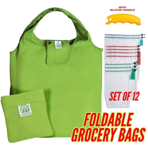 Reusable Grocery Shopping Tote Bag Fruit Veg Mesh Produce Bags With Drawstring - Image 8