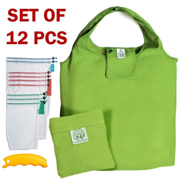 Reusable Grocery Shopping Tote Bag Fruit Veg Mesh Produce Bags With Drawstring - Image 3