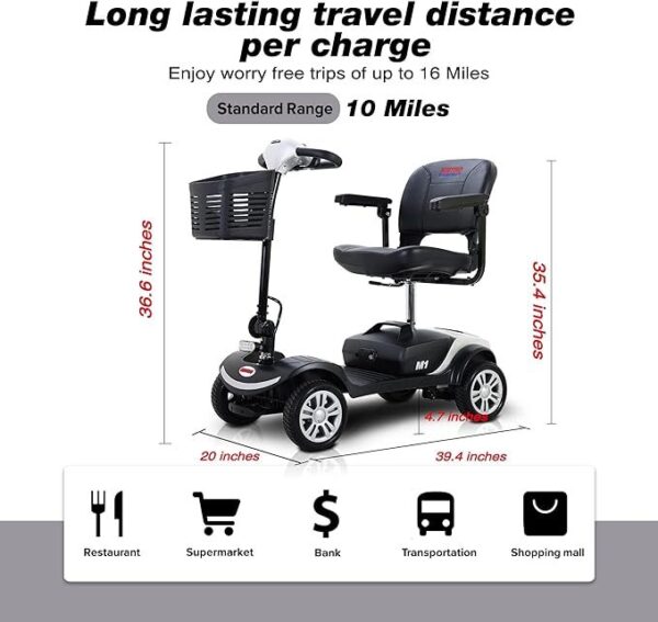 4 Wheel Mobility Scooter For Seniors Compact Heavy Duty Mobile Powered Mobility Scooters Electric Powered Wheelchair Device For Travel Adults Elderly - Image 2