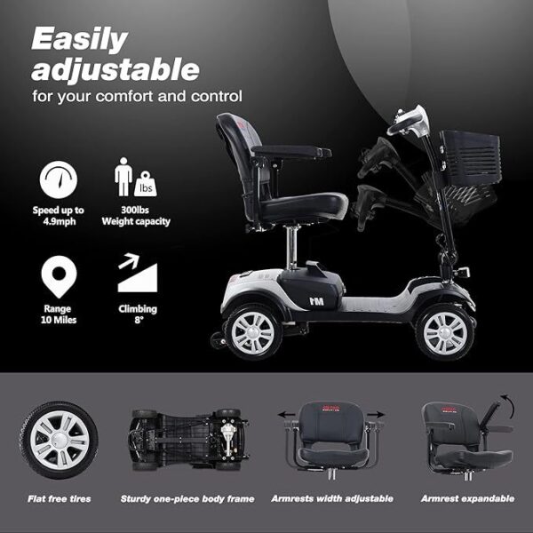 4 Wheel Mobility Scooter For Seniors Compact Heavy Duty Mobile Powered Mobility Scooters Electric Powered Wheelchair Device For Travel Adults Elderly - Image 3