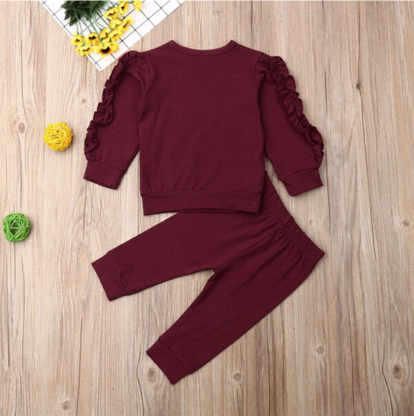 Newborn Baby Boys Girls Ruffles Jumper Solid Long Sleeve Sweatshirt Tops Pants Infant Kids 2Pcs Outfits Clothes Set Fall Clothes - Image 2