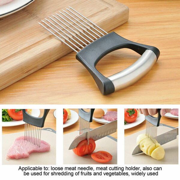 Food Slice Assistant - Stainless Steel Onion Holder Slicer Tomato Cutter NonSlip - Image 3