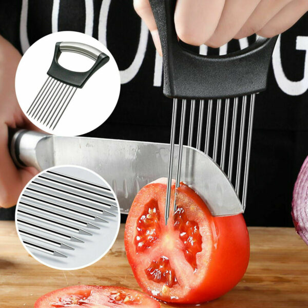 Food Slice Assistant - Stainless Steel Onion Holder Slicer Tomato Cutter NonSlip - Image 2