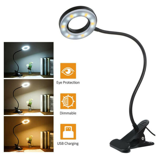 Clip On Desk Lamp LED Flexible Arm USB Dimmable Study Reading Table Night Light - Image 10