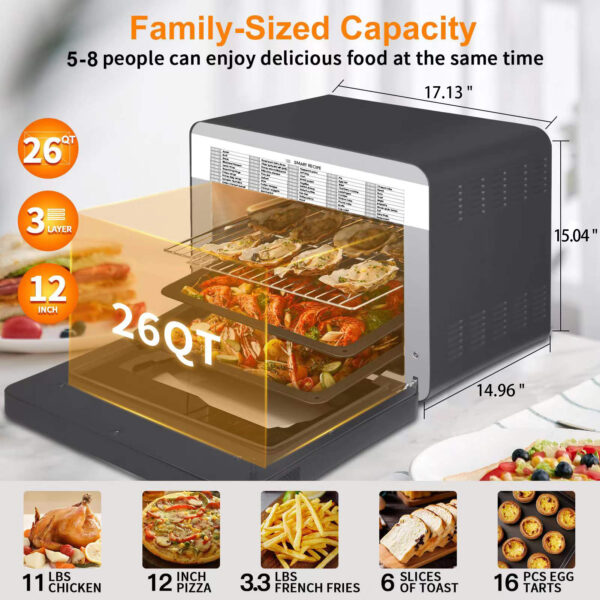 Geek Chef Steam Air Fryer Toast Oven Combo , 26 QT Steam Convection Oven Countertop , 50 Cooking Presets, With 6 Slice Toast, 12 In Pizza, Black Stainless Steel. Prohibited From Listing On Amazon - Image 6