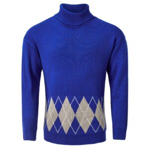 Men's Vintage Argyle Turtlenecks Sweater Thermal Knitted Pullover