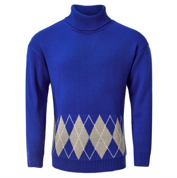 Men's Vintage Argyle Turtlenecks Sweater Thermal Knitted Pullover - Image 4