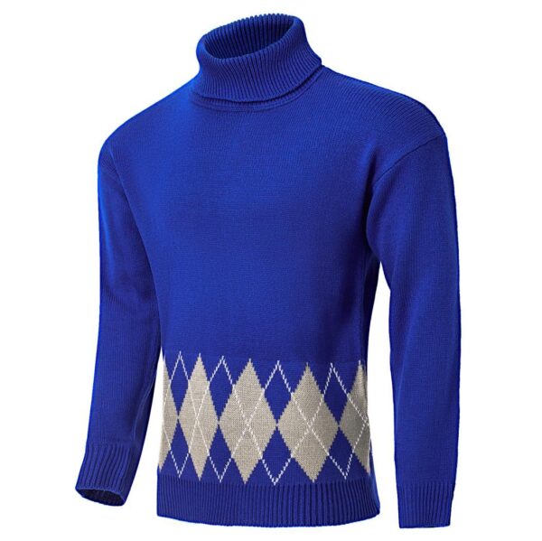 Men's Vintage Argyle Turtlenecks Sweater Thermal Knitted Pullover - Image 5