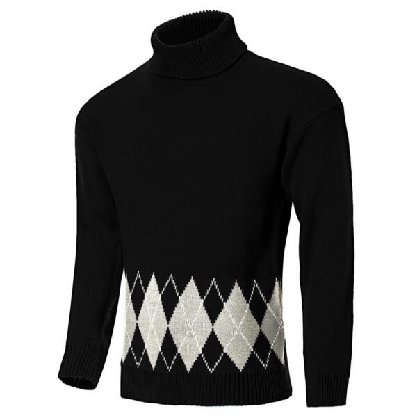 Men's Vintage Argyle Turtlenecks Sweater Thermal Knitted Pullover - Image 6