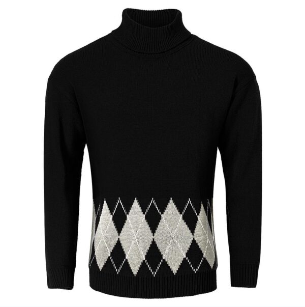 Men's Vintage Argyle Turtlenecks Sweater Thermal Knitted Pullover - Image 7