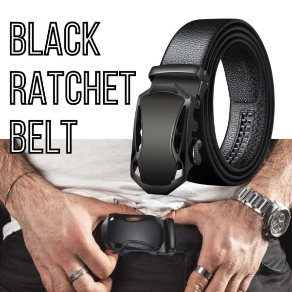 Microfiber Leather Ratchet Belt Adjustable Automatic Buckle Black Belts For Men - Image 2