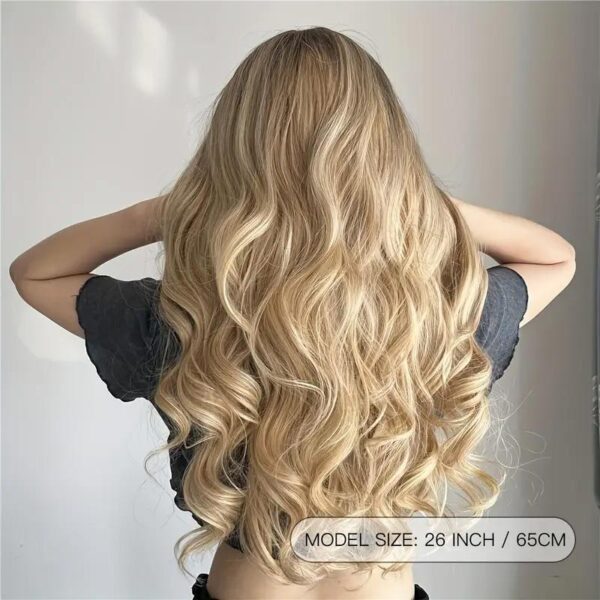 26 Inch Long Ash Blonde Wig With Bangs Natural Wavy Hair - Perfect For Daily Wear And Middle Part Style - Image 3