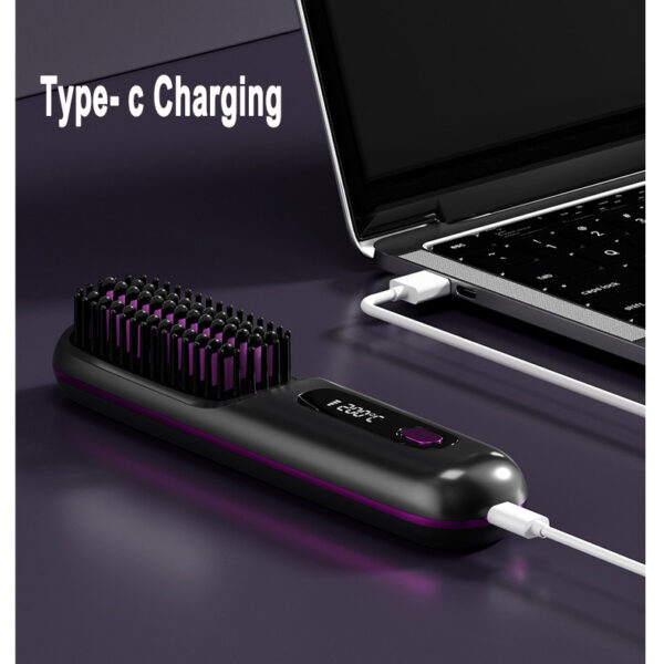 2 In 1 Straight Hair Comb Wireless Hair Straightener Brush Hair Fast Heating Portable Hot Curler USB Charging - Image 7