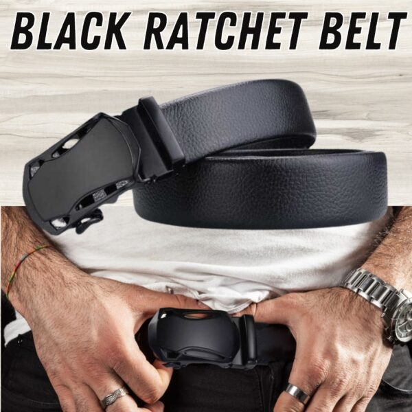 Microfiber Leather Ratchet Belt Adjustable Automatic Buckle Black Belts For Men - Image 5