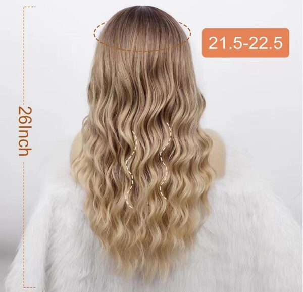 26 Inch Long Ash Blonde Wig With Bangs Natural Wavy Hair - Perfect For Daily Wear And Middle Part Style - Image 5