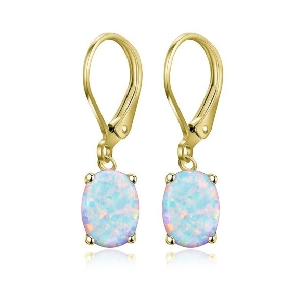 Four-claw Oval Opal Earrings European And American Ornament - Image 3